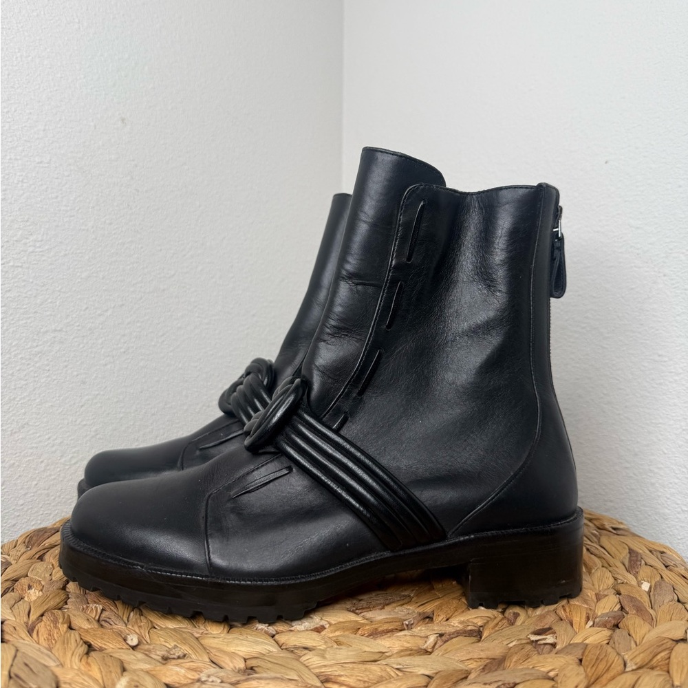Alexandre Birman Boot Vicky Biker Black Leather Ankle Boots moto knot zip